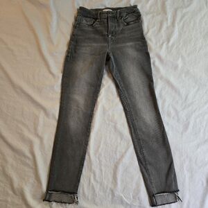 Good American High Rise Skinny Grey Faded Black121 sz 25 0 raw step hem jeans